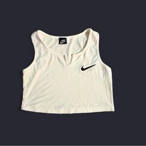 Nike Women's Off-White Crop Top with Black Swoosh